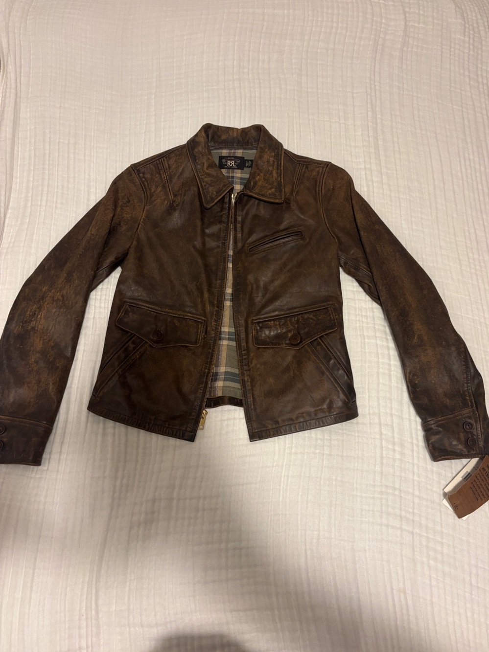 Ralph Lauren Double RL Distressed Brown Leather Jacket